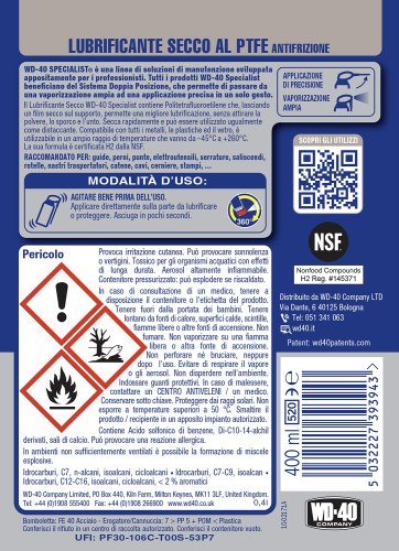 WD40 lubrificante teflon spray PTFE secco antifrizione 400ml