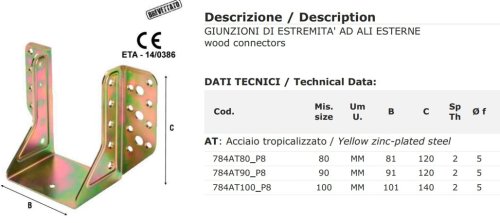Giunzione ali esterne in acciaio tropicalizzato Aldeghi 784AT - mm 80x120