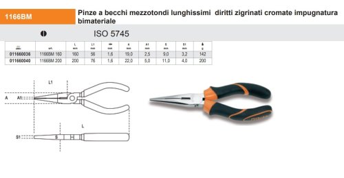 Pinza a becchi mezzotondi lunghissimi diritti Beta 1166BM - mm 160