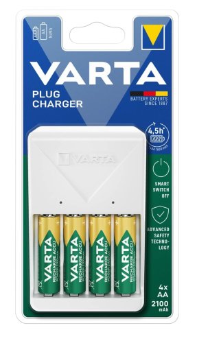 Caricabatterie VARTA PLUG CHARGER con 4 batterie ricaricabili NiMH AA 2100 mAh