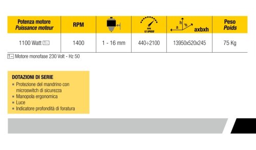 Trapano a colonna da pavimento 1100W 230V monofase Femi DIGIMAX 16F-PRO