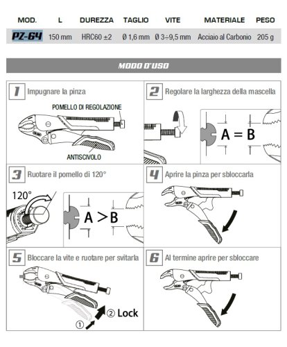 Pinza Grip a scatto per estrazione viti e bulloni mm 150 PETTITI PZ-64