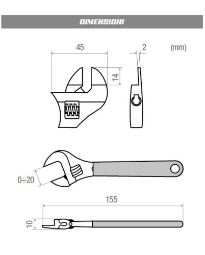 Chiave a rullino super ribassata a regolazione 0-20 mm Pettiti TWM-03