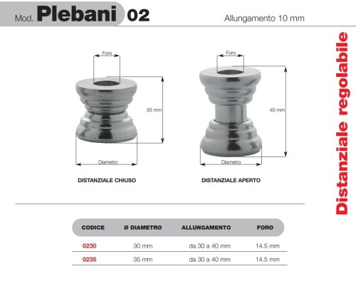 Plebani 02 distanziale regolabile 30/40 mm zincato per fissaggio inferriate - ø mm 30