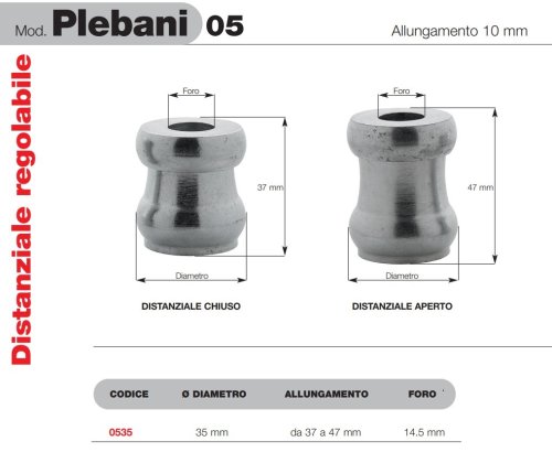 Plebani 05 distanziale regolabile 37/47 mm zincato per fissaggio inferriate ø mm 35