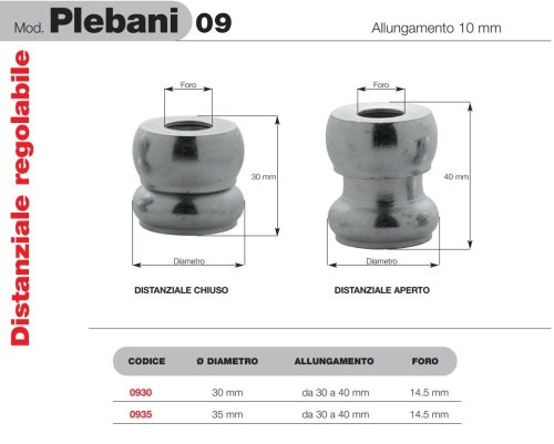 Plebani 09 distanziale regolabile 30/40 mm zincato per fissaggio inferriate - ø mm 30