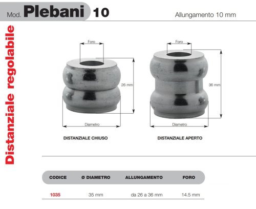 Plebani 10 distanziale regolabile 26/36 mm zincato per fissaggio inferriate ø mm 35