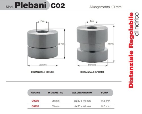 Plebani C02 distanziale cilindrico regolabile 30/40 mm per fissaggio inferriate - ø mm 30