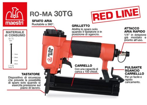 Chiodatrice inchiodatrice pneumatica Maestri RO-MA TG30 RED LINE