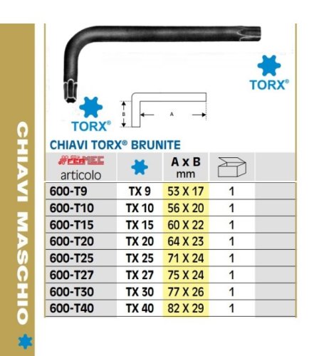 CHIAVE TORX MASCHIO A “T” - 0405/T10, Chiavi torx, Chiavi di manovra, Utensileria