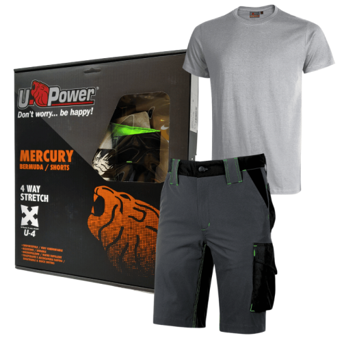 KIT ESTIVO UPOWER MERCURY bermuda + T-shirt Asphalt grigio/verde - taglia S