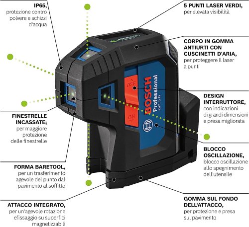 Livella 5 punti laser verdi Bosch GPL 5 G Professional 0601066P00