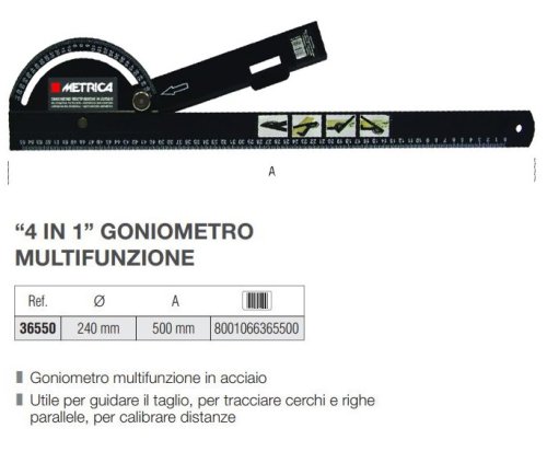 Goniometro Metrica multifunzione 4 in 1 in acciaio 500 mm