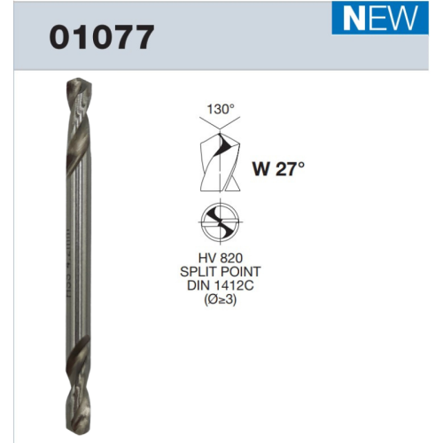 Punta Krino HSS-G 01095 a doppia elica extra corta Ø 4,2 mm
