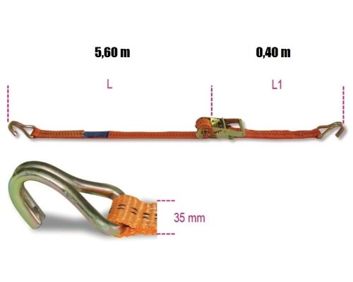 Fascia di ancoraggio a cricchetto con ganci ad uncino portata 1000Kg Robur 8181 (6m)