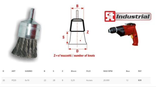 Spazzola circolare ø 70 mm in acciaio con gambo ø 6 mm per trapano - Cod.  0300 - ToolShop Italia