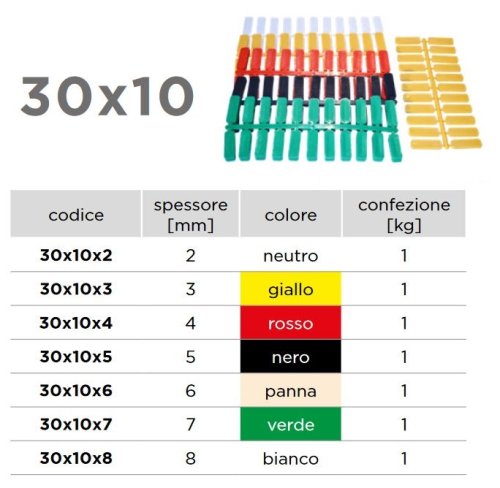 Spessori per vetro in polipropilene mm 30x10 (sacchetto da 1 Kg) - spessore 2 mm