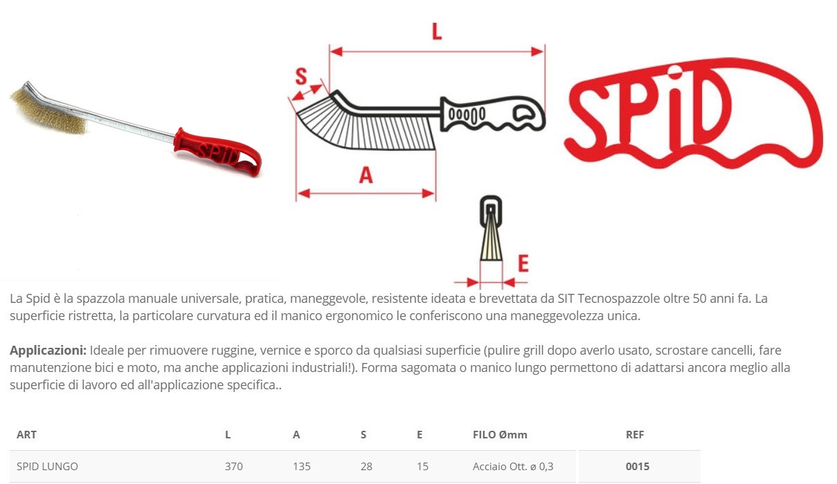 Spazzola con manico lungo SIT SPID 0015 in acciaio ottonato - Cod. 0015 -  ToolShop Italia