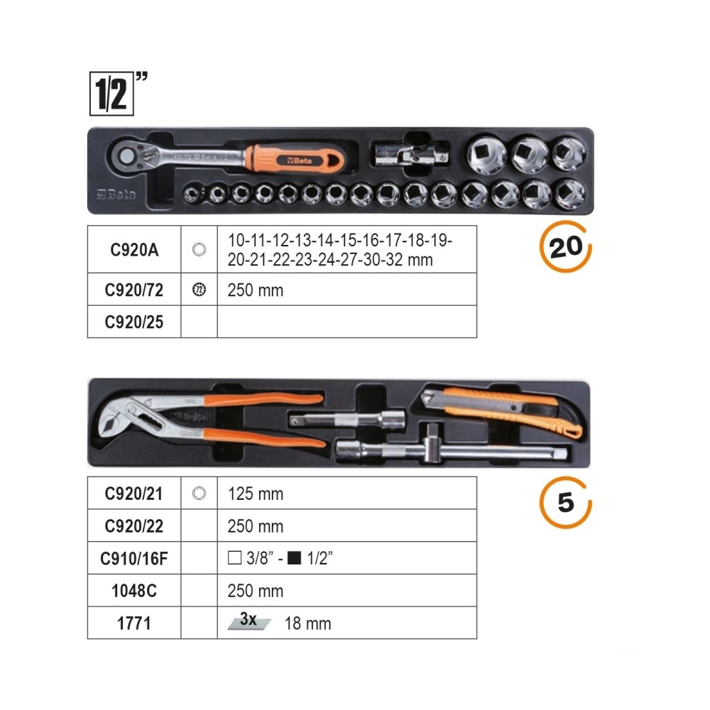 Cassetta porta utensili 5 scomparti in lamiera BETA C20L-E (91 pezzi) -  Cod. 021200911 - ToolShop Italia