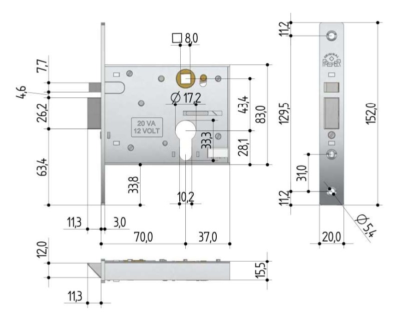 Elettroserratura 12V a infilare per profili metallici E70 mm PREFER 5801 -  mano DX - Cod. 5801.0800.1000 - ToolShop Italia