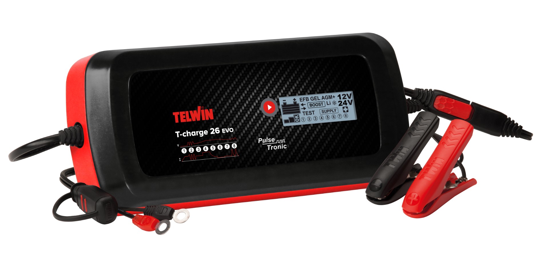 Caricabatterie e - Telwin ToolShop auto furgoni 12-24V 26 - T-Charge EVO Italia Cod. 807595 mantenitore